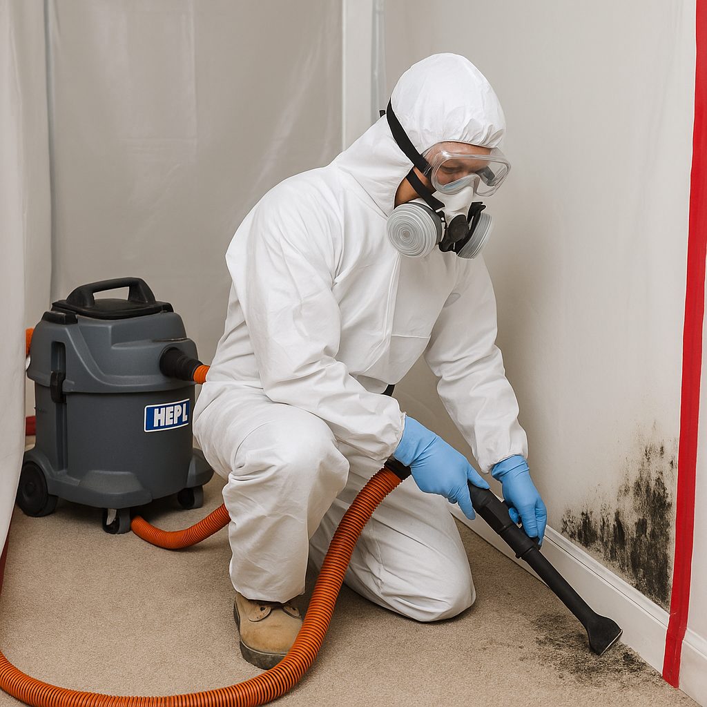 Mold remediation - skirting with visible growth (pre-remediation)